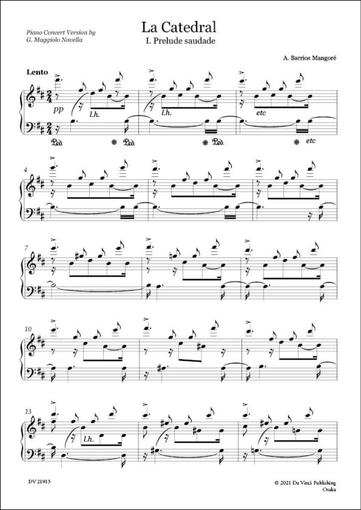 La Catedral, Arrangement for Solo Piano